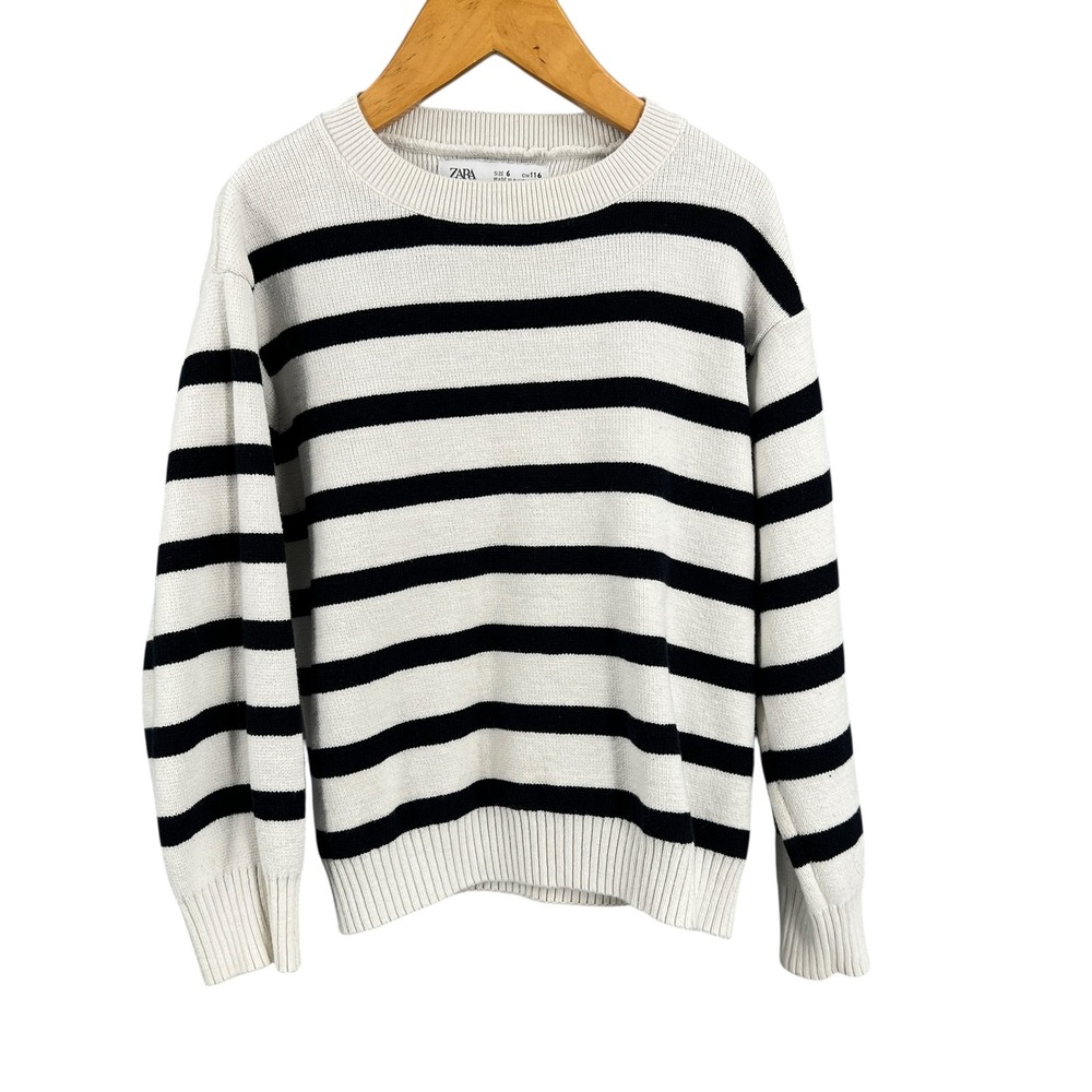 ZARA Kids Striped Sweater Navy White Cotton Size 6 Classic Breton Style Pullover